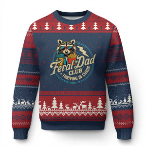 Feral Dad Club Ugly Christmas Sweater Funny Raccoon Dad Birthday Fathers Day Gift TS10 Navy Red Print Your Wear