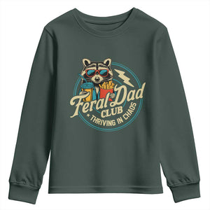 Feral Dad Club Youth Sweatshirt Funny Raccoon Dad Birthday Fathers Day Gift TS10 Dark Forest Green Print Your Wear