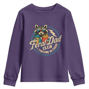 Feral Dad Club Youth Sweatshirt Funny Raccoon Dad Birthday Fathers Day Gift TS10 Purple Print Your Wear