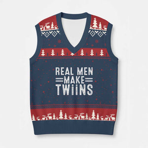 Funny Twin Dad V-Neck Knit Sweater Vest Real Men Make Twins Daddy Humor Fathers Day TS10 Navy Red Print Your Wear