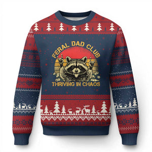 Feral Dad Club Ugly Christmas Sweater Funny Raccoon Dad Retro Fathers Day Gift