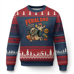 Funny Raccoon Dad Ugly Christmas Sweater Feral Dad Club Fathers Day Gift TS10 Navy Red Print Your Wear