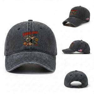 Funny Raccoon Dad Washed Cotton Baseball Cap Feral Dad Club Fathers Day Gift TS10 Washed Cap Universal Fit Dark Gray Print Your Wear