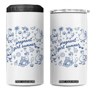 Pregnant Girl Summer 4 in 1 Can Cooler Tumbler Summer Goose Beach Pregnancy Announcement Baby Shower