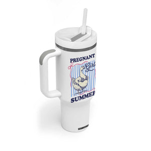 Pregnant Girl Summer Tumbler With Handle Striped Coquette Summer Goose Beach Pregnancy Announcement