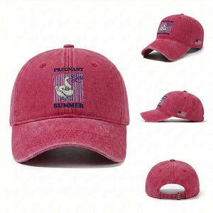 Pregnant Girl Summer Washed Cotton Baseball Cap Striped Coquette Summer Goose Beach Pregnancy Announcement TS10 Washed Cap Universal Fit Red Print Your Wear