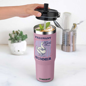 Pregnant Girl Summer Flip Straw Tumbler Striped Coquette Summer Goose Beach Pregnancy Announcement