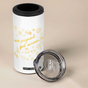 Pregnant Girl Summer 4 in 1 Can Cooler Tumbler Cute Beach Summer Pregnancy Announcement Baby Shower