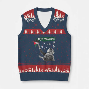 Free Palestine V-Neck Knit Sweater Vest Gaza Palestinian Flag TS10 Navy Red Print Your Wear