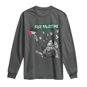 Free Palestine Long Sleeve Shirt Gaza Palestinian Flag TS10 Dark Heather Print Your Wear