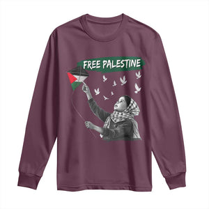Free Palestine Long Sleeve Shirt Gaza Palestinian Flag TS10 Maroon Print Your Wear