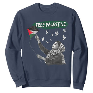 Free Palestine Sweatshirt Gaza Palestinian Flag TS10 Navy Print Your Wear