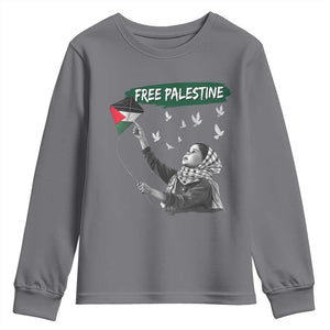 Free Palestine Youth Sweatshirt Gaza Palestinian Flag TS10 Charcoal Print Your Wear