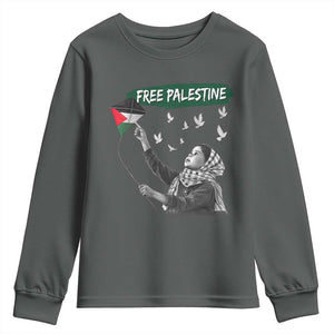 Free Palestine Youth Sweatshirt Gaza Palestinian Flag TS10 Dark Heather Print Your Wear