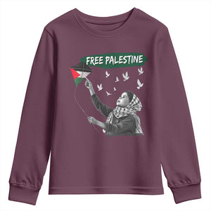 Free Palestine Youth Sweatshirt Gaza Palestinian Flag TS10 Maroon Print Your Wear