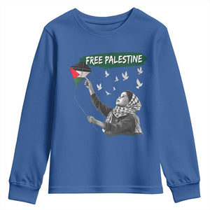 Free Palestine Youth Sweatshirt Gaza Palestinian Flag TS10 Royal Blue Print Your Wear