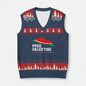 Free Palestine V-Neck Knit Sweater Vest Watermelon Map TS10 Navy Red Print Your Wear