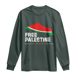 Free Palestine Long Sleeve Shirt Watermelon Map TS10 Dark Forest Green Print Your Wear