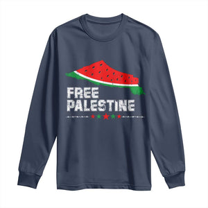 Free Palestine Long Sleeve Shirt Watermelon Map TS10 Navy Print Your Wear