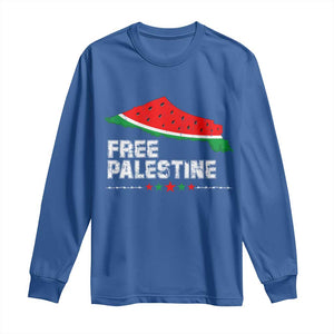 Free Palestine Long Sleeve Shirt Watermelon Map TS10 Royal Blue Print Your Wear
