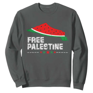 Free Palestine Sweatshirt Watermelon Map TS10 Dark Heather Print Your Wear