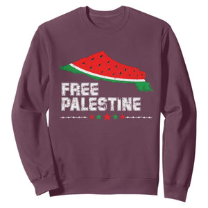 Free Palestine Sweatshirt Watermelon Map TS10 Maroon Print Your Wear