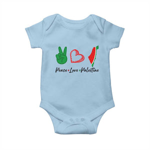 Peace Love Palestine Baby Onesie Gaza Palestinian Flag TS10 Light Blue Print Your Wear