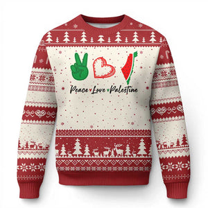 Peace Love Palestine Ugly Christmas Sweater Gaza Palestinian Flag TS10 Beige Red Print Your Wear
