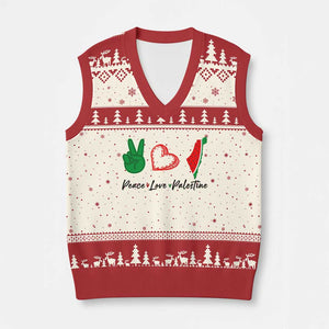 Peace Love Palestine V-Neck Knit Sweater Vest Gaza Palestinian Flag TS10 Beige Red Print Your Wear