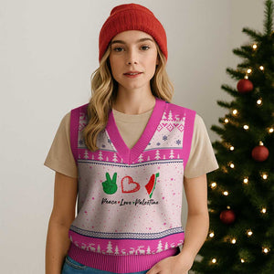 Peace Love Palestine V-Neck Knit Sweater Vest Gaza Palestinian Flag TS10 Hot Pink Print Your Wear