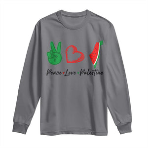 Peace Love Palestine Long Sleeve Shirt Gaza Palestinian Flag TS10 Charcoal Print Your Wear