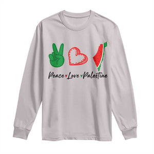 Peace Love Palestine Long Sleeve Shirt Gaza Palestinian Flag TS10 Ice Gray Print Your Wear