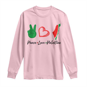 Peace Love Palestine Long Sleeve Shirt Gaza Palestinian Flag TS10 Light Pink Print Your Wear