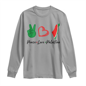 Peace Love Palestine Long Sleeve Shirt Gaza Palestinian Flag TS10 Sport Gray Print Your Wear