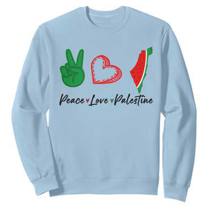 Peace Love Palestine Sweatshirt Gaza Palestinian Flag TS10 Light Blue Print Your Wear