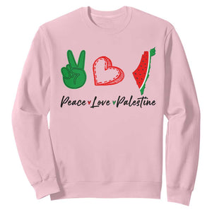 Peace Love Palestine Sweatshirt Gaza Palestinian Flag TS10 Light Pink Print Your Wear