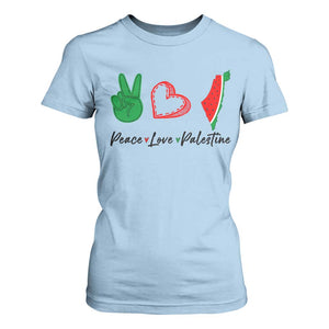 Peace Love Palestine T Shirt For Women Gaza Palestinian Flag TS10 Light Blue Print Your Wear