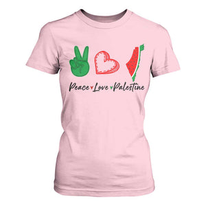 Peace Love Palestine T Shirt For Women Gaza Palestinian Flag TS10 Light Pink Print Your Wear