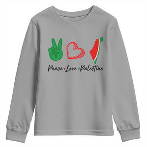 Peace Love Palestine Youth Sweatshirt Gaza Palestinian Flag TS10 Sport Gray Print Your Wear