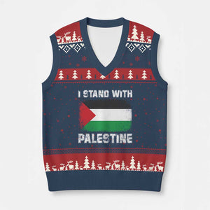 Stand With Palestine V-Neck Knit Sweater Vest Gaza Palestinian Flag TS10 Navy Red Print Your Wear