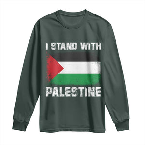 Stand With Palestine Long Sleeve Shirt Gaza Palestinian Flag TS10 Dark Forest Green Print Your Wear