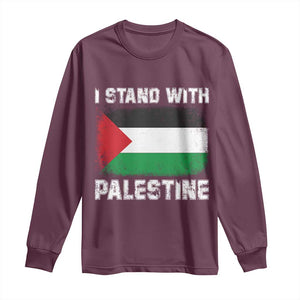 Stand With Palestine Long Sleeve Shirt Gaza Palestinian Flag TS10 Maroon Print Your Wear