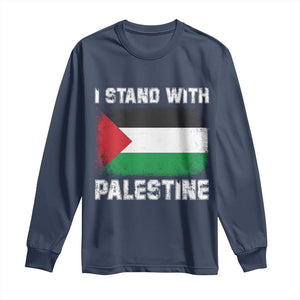 Stand With Palestine Long Sleeve Shirt Gaza Palestinian Flag TS10 Navy Print Your Wear