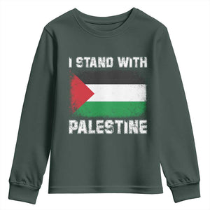 Stand With Palestine Youth Sweatshirt Gaza Palestinian Flag TS10 Dark Forest Green Print Your Wear