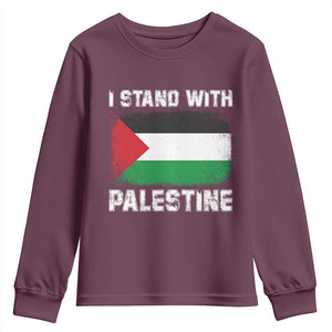 Stand With Palestine Youth Sweatshirt Gaza Palestinian Flag TS10 Maroon Print Your Wear