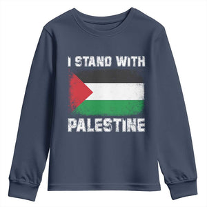 Stand With Palestine Youth Sweatshirt Gaza Palestinian Flag TS10 Navy Print Your Wear