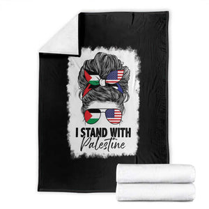 Stand With Palestine Throw Blanket Messy Bun Gaza Palestinian Flag TS10 Black Print Your Wear