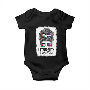 Stand With Palestine Baby Onesie Messy Bun Gaza Palestinian Flag TS10 Black Print Your Wear