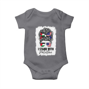 Stand With Palestine Baby Onesie Messy Bun Gaza Palestinian Flag TS10 Charcoal Print Your Wear