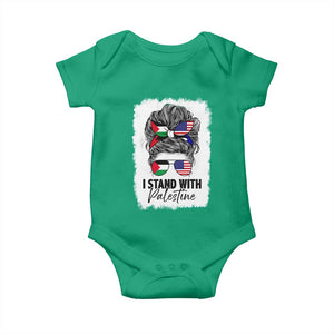 Stand With Palestine Baby Onesie Messy Bun Gaza Palestinian Flag TS10 Irish Green Print Your Wear